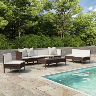 YOUTHUP Set Divani da Giardino 9 pz con Cuscini in Polyrattan Marrone - Marrone