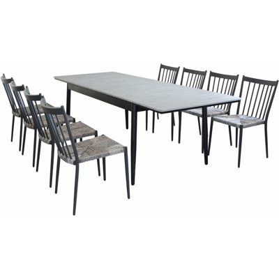 Milani Home - Set Tavolo Da Giardino Allungabile In Alluminio E Polywood 160/240 X 90 Compreso Di 8 Sedie Colore Antracite,Grigio