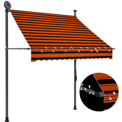 Tenda da Sole Retrattile Manuale con LED 150 cm Arancione e Marrone - Multicolore - Vidaxl