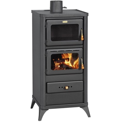 Stufa a Legna 12 Kw con Forno Acciaio Caminetto Camino Vetro Ceramico Carbone