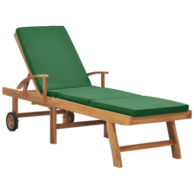 Lettino Prendisole con Cuscino in Massello di Teak Verde - Verde - Vidaxl