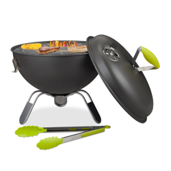 Relaxdays - Barbecue Portatile a Sfera, con Coperchio e Pinza da Cucina, Balcone Picnic Campeggio 42 x 37 cm, Grigio Scuro características