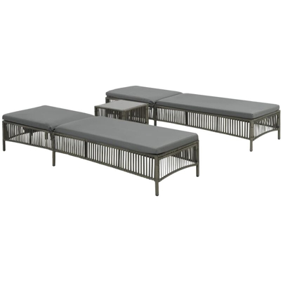 Lettini Prendisole 2 pz con Tavolino in Polyrattan Grigio