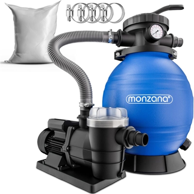 Monzana - Sistema di filtraggio a Sabbia 9.960 L/h con Prefiltro e Serbatoio XL + 25kg vetro filtrante