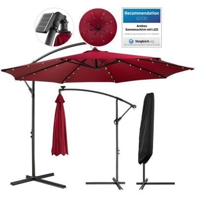 Ombrellone da Giardino LED Ombrellone Pensile Rosso Ø3 m 40 LED - Arebos