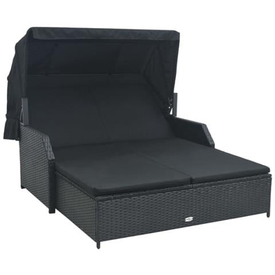 Lettino Prendisole A 2 Posti Con Tettuccio In Polyrattan Nero
