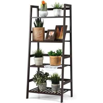 Scaffale per Piante in bambu, Supporto per Fiori a 4 Ripiani, Scaffale Portafiori per Balcone Giardino Cortile, 48 x 32 x 115 cm (Marrone)