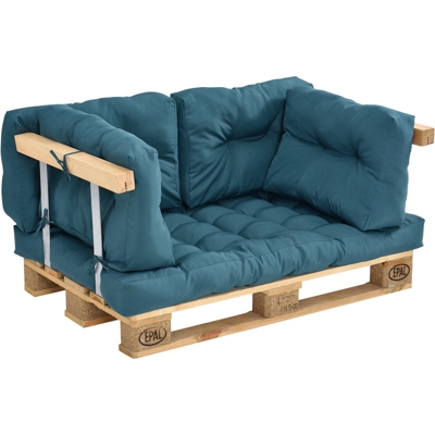 [en.casa] - Cuscini per palette - a un set di 5 - cuscino sedile + cuscino schienale [turchese] divano a palette adatto per dentro e fuori