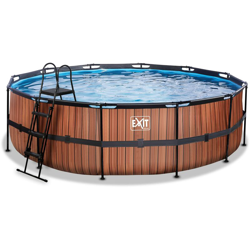 SOLO Piscina rotonda ø488x122cm con filtro a sabbia - marrone. Struttura extra spesso in acciaio nero galvanizzata e verniciata a polvere, no precio
