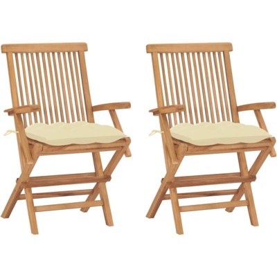 vidaXL Sedie da Giardino 2 pz Cuscini Bianco Crema in Massello di Teak - crema
