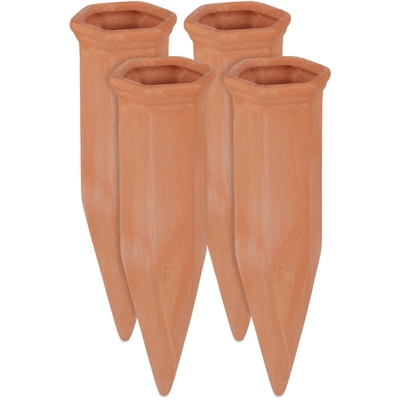 Relaxdays - Set Irrigazione a Goccia, Kit da 4 Coni per Piante, Bottiglia Innaffiatoio da 1,5 L, 17x5,5x5 cm, terracotta
