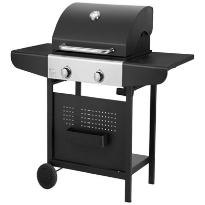 Barbecue Bbq A Gas Acciaio Satinato Nero 2 Fuochi 600w 2 Ruote Okg102