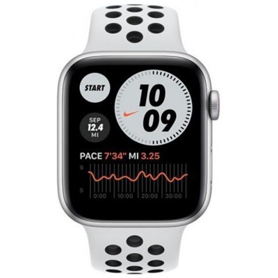 Nike + Watch SE 44mm Impermeabile 5ATM GPS + Cellular WiFi / Bluetooth con Cassa in alluminio Argento e Cinturino Platino / Nero