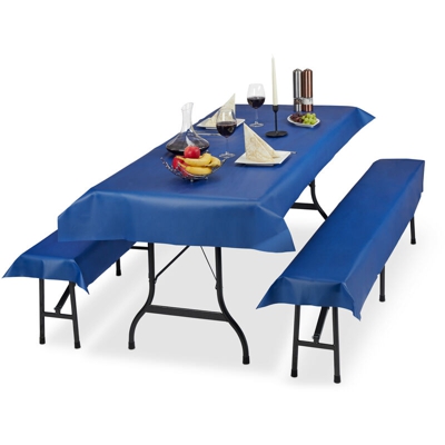 Tovaglie per Tavoli e Panche da Birreria, in Set da 3, Misure LxP 100 x 250 cm, 2 Copri Panca, Lavabili, Blu