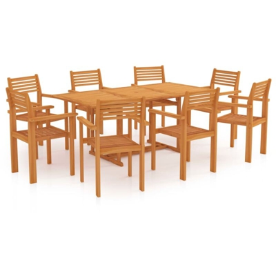 vidaXL Set da Pranzo da Giardino 9 pz in Legno Massello di Teak - Marrone