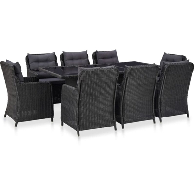 YOUTHUP Set da Pranzo da Giardino 9 pz in Polyrattan Nero - Nero