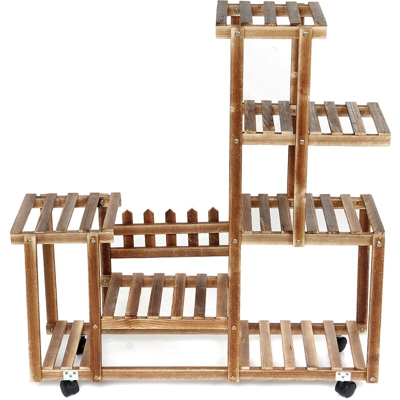 Insma - Scaffale per piante in legno Portavaso per fiori Scaffale multi-ripiano (G6 con ruota)