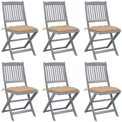 vidaXL Sedie da Giardino Pieghevoli 6pz con Cuscini in Massello Acacia - Beige