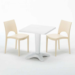 Grand Soleil - Tavolino Quadrato Bianco 70x70 cm con 2 Sedie Colorate Paris Patio | Beige en oferta