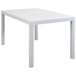 Caligola - Tavolo Da Giardino Rettangolare Fisso In Wicker Stampato Bianco Cm 150 X 90 Da Esterno Giardino Terrazzo Portico Locale Bar en oferta