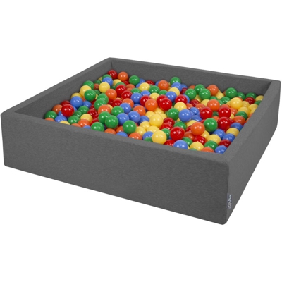 120X30cm/1000 Palline ? 7CM Quadrato Piscina Di Palline Colorate Per Bambini Fabbricato In EU, Grigio Scuro:Giallo/Verde/Blu/Rosso/Arancione - grigio