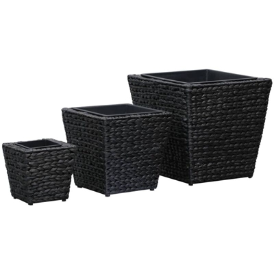 Letti Rialzati da Giardino 3 pz in Giacinto Intrecciato Nero - Nero - Vidaxl