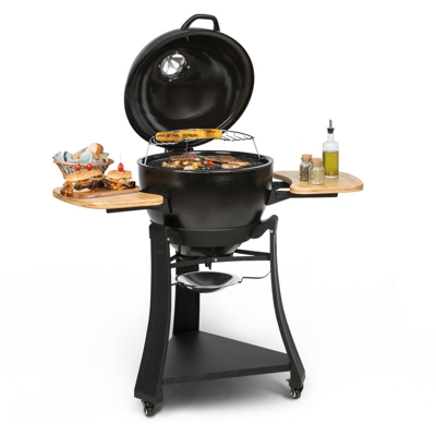 Klarstein - Duomo, Griglia Kamado, Termometro, Tavoli Laterali, Portatile, Acciaio Inox, Ceramica, Griglia in Ghisa da Ø49cm