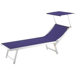 Lettino Prendisole Lido Alluminio con Parasole Piscina Mare Giardino Blu Melange en oferta