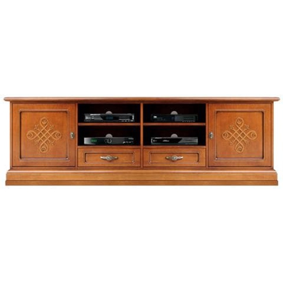 Mobile Tv In Legno Con Incisioni, L: 201 - H 63.5,