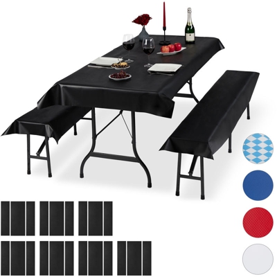 24x Set Tovaglie per Tavoli e Panche da Birreria, Misure LxP 100 x 250 cm, 16 Copri Panca, Lavabili, Nero