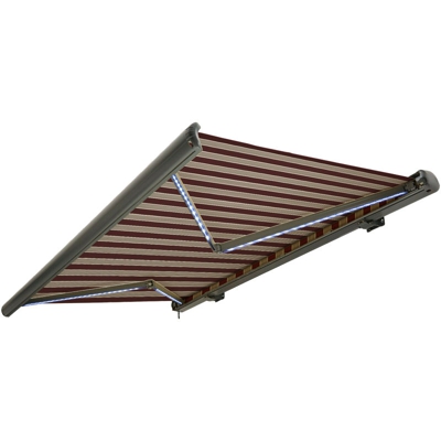 Tenda a cassonetto tenda da sole elettrica a cassonetto completa con Led, tenda da sole bordeaux-bianco-marrone, cassonetto antracite, radiocomando,