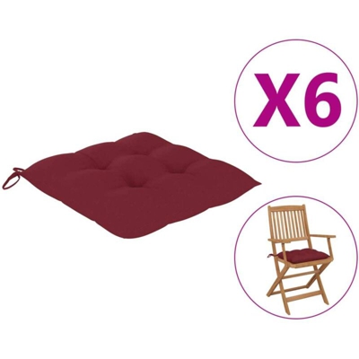 vidaXL Cuscini per Sedie 6 pz Rosso Vino 40x40x7 cm in Tessuto - Rosso