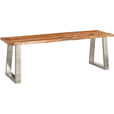 Asupermall - Panca 140 cm in Legno Massello d'Acacia e Acciaio Inox