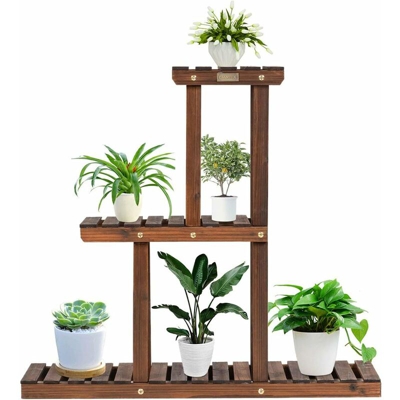 Scaffale Porta Fiori 3 Ripiani Legno, Portafiori Giardino, Scaffale per Piante da Interno e Esterno, Materiale in Legno di Abete, 81 x 25 x 75 cm