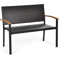 Panchina per Cortile, Panca da Esterno in Rattan Resistente alle Intemperie, Panchina da Giardino, Capacità di Carico 360 kg, Marrone en oferta