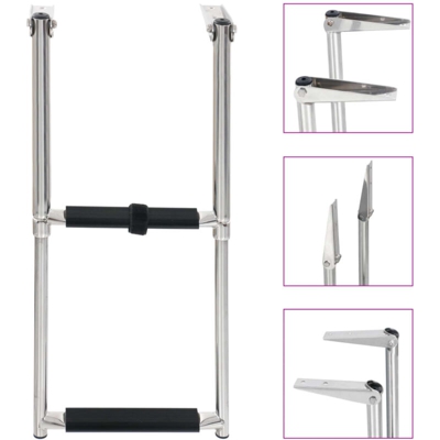 vidaXL Scaletta di Imbarco Pieghevole a 2 Gradini in Acciaio Inox