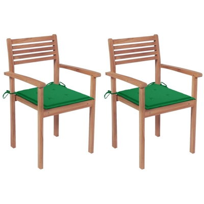 Sedie da Giardino 2 pz con Cuscini Verdi in Massello di Teak - Vidaxl