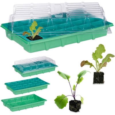 Mini Serra per 24 Piante, con Coperchio, Semenzaio, Davanzale, Balcone, Germinatore 38 x 24,5 cm, Verde