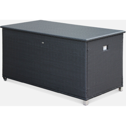 Alice's Garden - Baule da giardino, in resina intrecciata - modello: Cassapanca, colore: Nero - 790L, martinetti, rotelline, impugnatura e fodera características