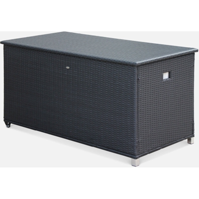 Alice's Garden - Baule da giardino, in resina intrecciata - modello: Cassapanca, colore: Nero - 790L, martinetti, rotelline, impugnatura e fodera