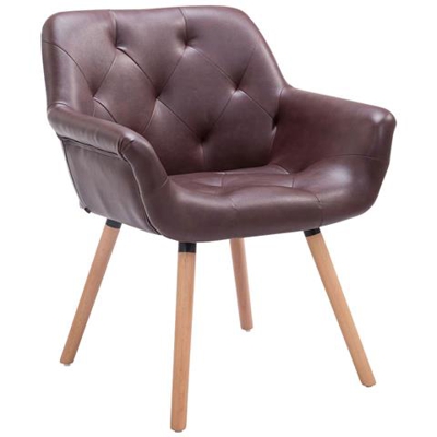 Sedia Poltroncina Cassidy con Fodera in Similpelle - Sedia Ospite rétro, Gambe in Legno - Sedia Poltroncina Sala Attesa Imbottita e con Braccioli Bordeaux Telaio: Natura (Rovere)