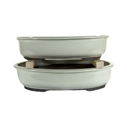 Vasi per bonsai Giapponesi Morrisan ovali in gres smaltati bianco (Set da n.2 pezzi) - B22-38 precio