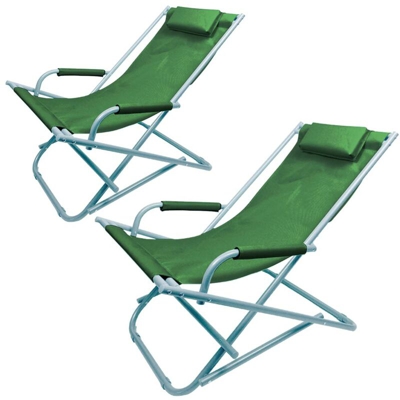 Set 2 Sedie Spiaggina Prendisole Pieghevole Mare Spiaggia Sdraio Acciaio Verde