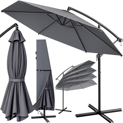 Ombrellone decentrato idrorepellente a braccio laterale 300 - 330 cm con manovella Blu, 350 cm