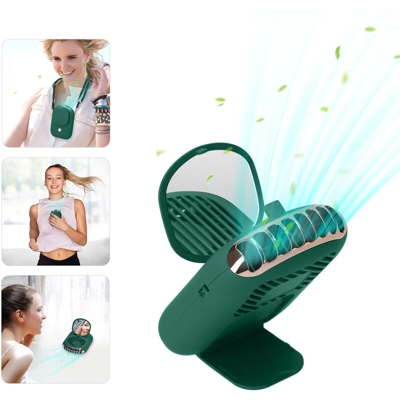 Mini ventola da appendere al collo con specchio cosmetico Ventilatore portatile senza lama a mani libere Ventilatore portatile ricaricabile Ventola