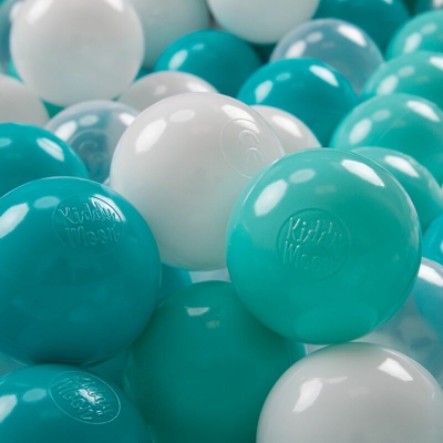 KiddyMoon 300 ? 7CM Palline Morbide Colorate Per Piscina Bambini Fatto In EU, Turchese Chiaro/Bianco/Trasparente/Turchese - turchese