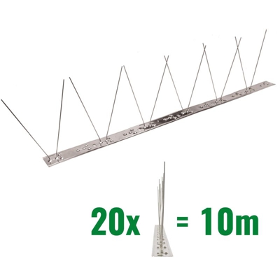 Pestsystems - 10 metri Dissuasori di picchi anti-piccione V2A con base di acciaio inossidabile flessibile -1-striscia di Picchi antipiccione la