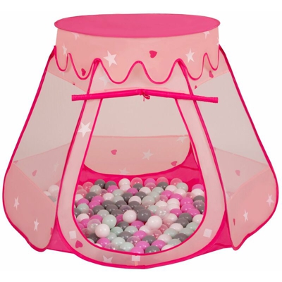 Selonis Tenda 105X90cm/600 Palline Castello Con Palline Colorate Per Bambini, Rosa:Trasparente/Grigio/Bianco/Rosa/Menta