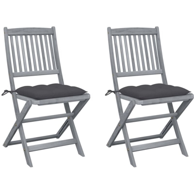 vidaXL Sedie da Giardino Pieghevoli 2pz con Cuscini in Massello Acacia - Antracite