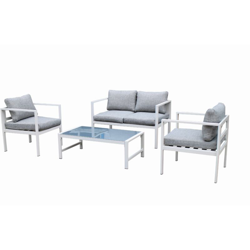Set salotto da giardino WIN in alluminio bianco con cuscini grigio divano poltrone e tavolo da caffè arredo esterno - Bianco en oferta